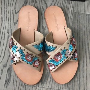 Saks Fifth Avenue leather floral sandal slides